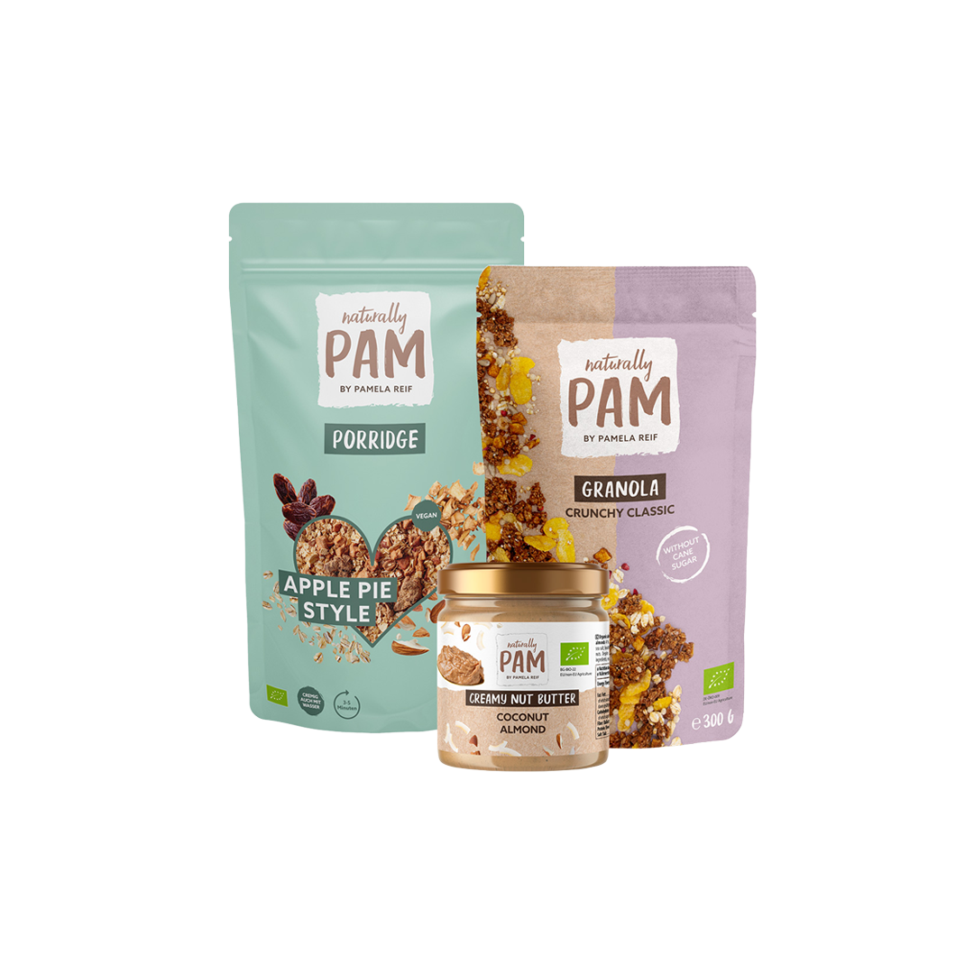 Natürliches Good Morning Bundle von Naturally Pam mit verschiedenen Pflegeprodukten auf weißem Hintergrund.