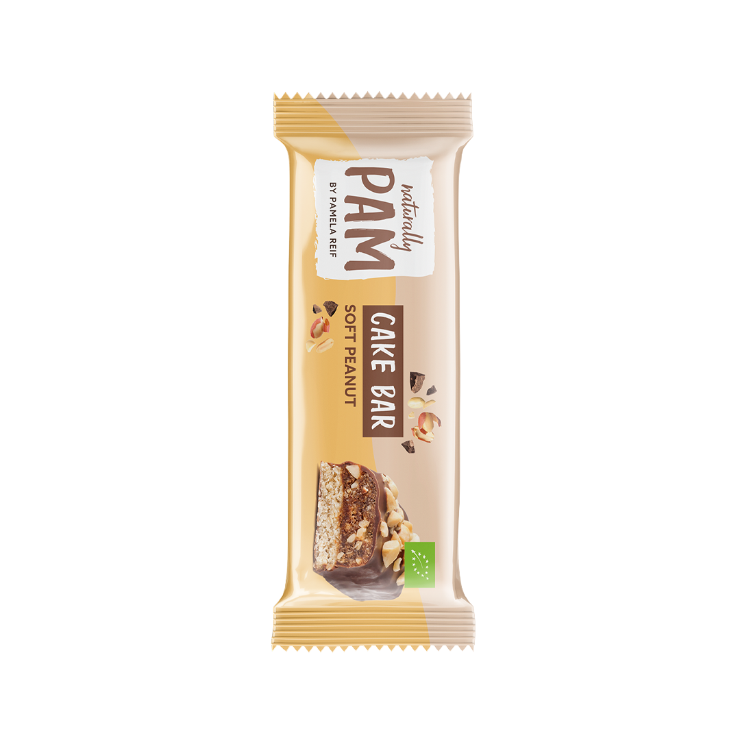 Natürlich Pam Cake Bar mit weicher Erdnussfüllung, einzelner Riegel, idealer Snack mit Nussgeschmack