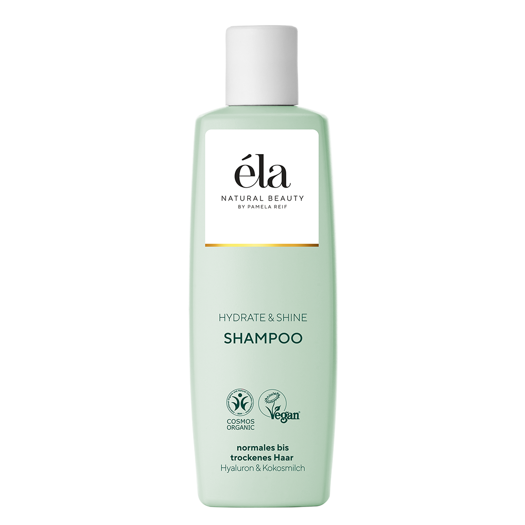 Natürliches éla Natural Beauty Shampoo Hydrate & Shine von Naturally Pam, Flasche mit Shampoo für glattes, hydratisiertes Haar