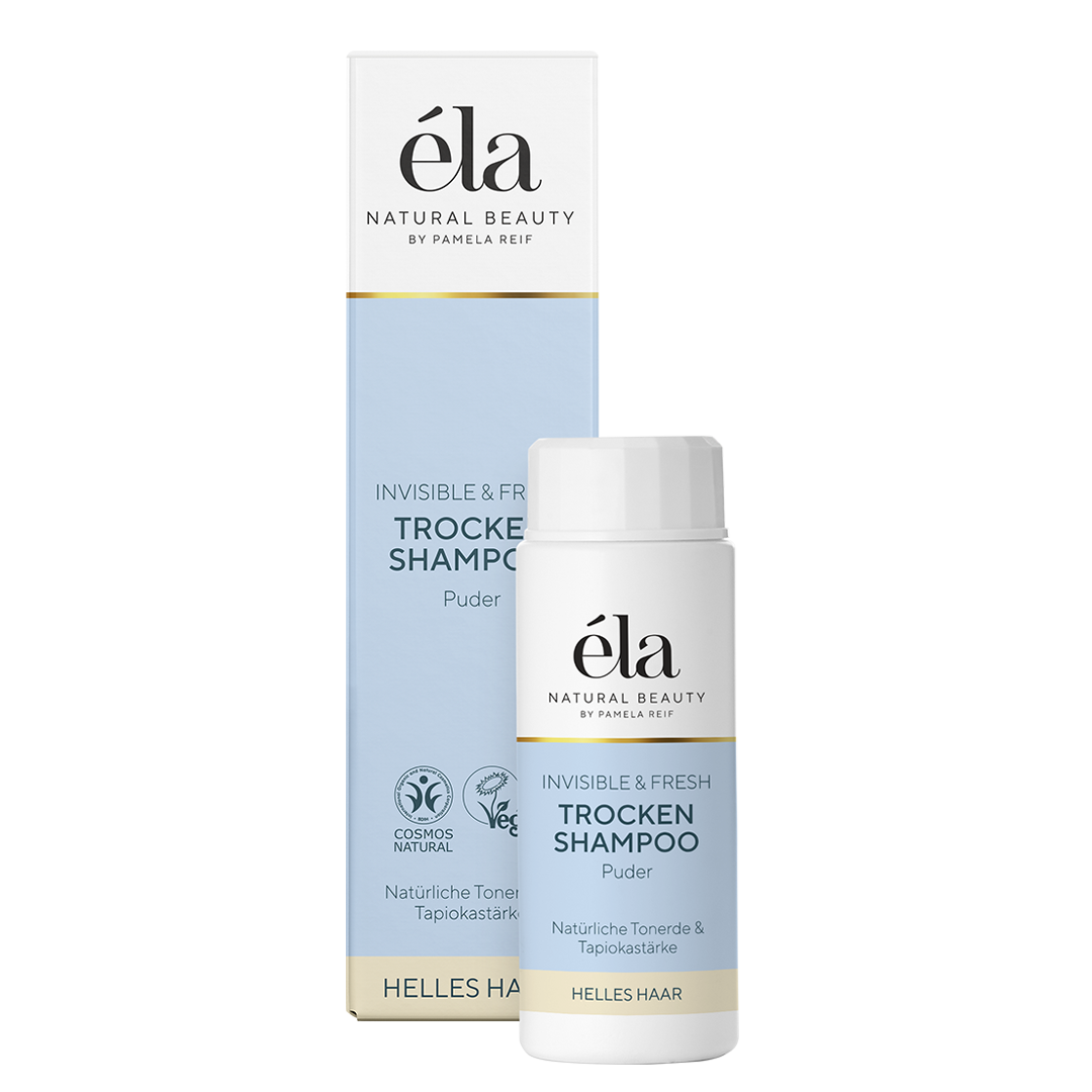 Natürliches éla Trockenshampoo Puder für helles Haar von Naturally Pam, feines Haar mit volumengebendes Trockenpuder