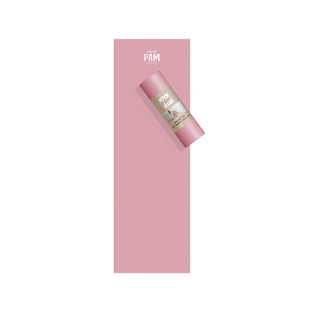 Rutschfeste Pinke Fitnessmatte von Naturally Pam zum Yoga und Training, weiches, langlebiges Material für Komfort und Stabilität.