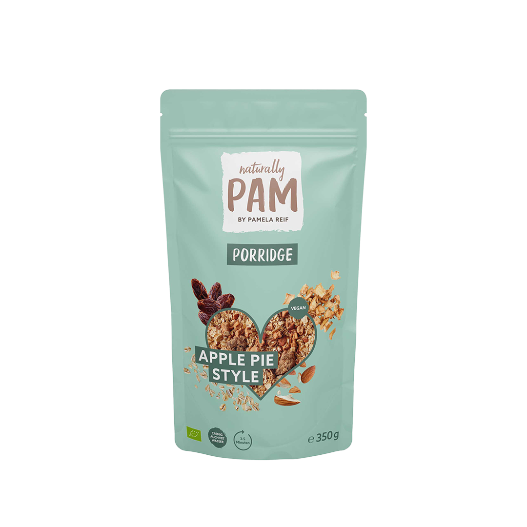 Naturally Pam Apfelkuchen Stil Porridge in 350g Schüssel mit frischen Äpfeln und Zimt, cremige Frühstücksmahlzeit