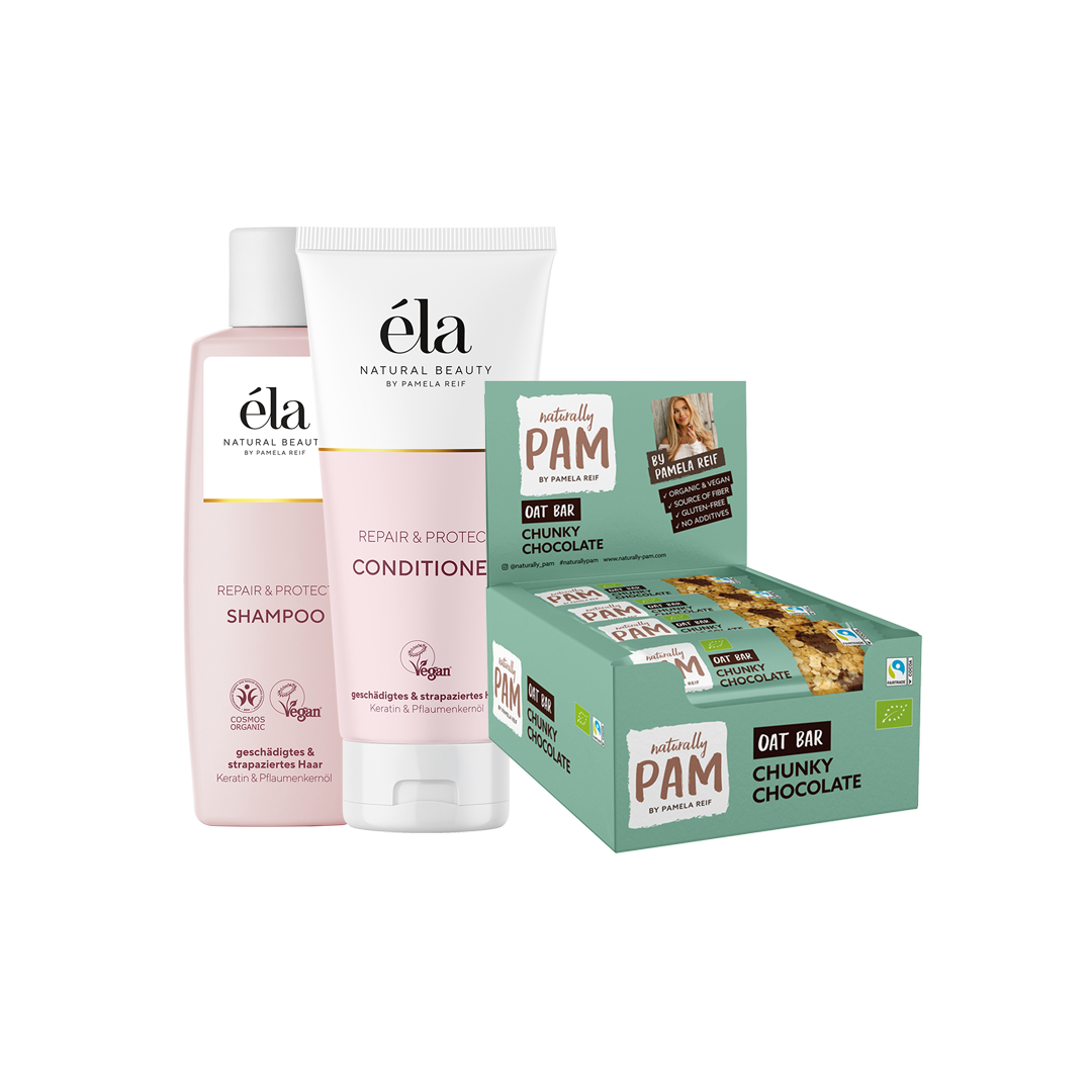 Natürlich Pam Pam Bestseller Repair Bundle, Haarpflege-Set mit Shampoo, Conditioner und Kur für gesunde, reparierte Haare