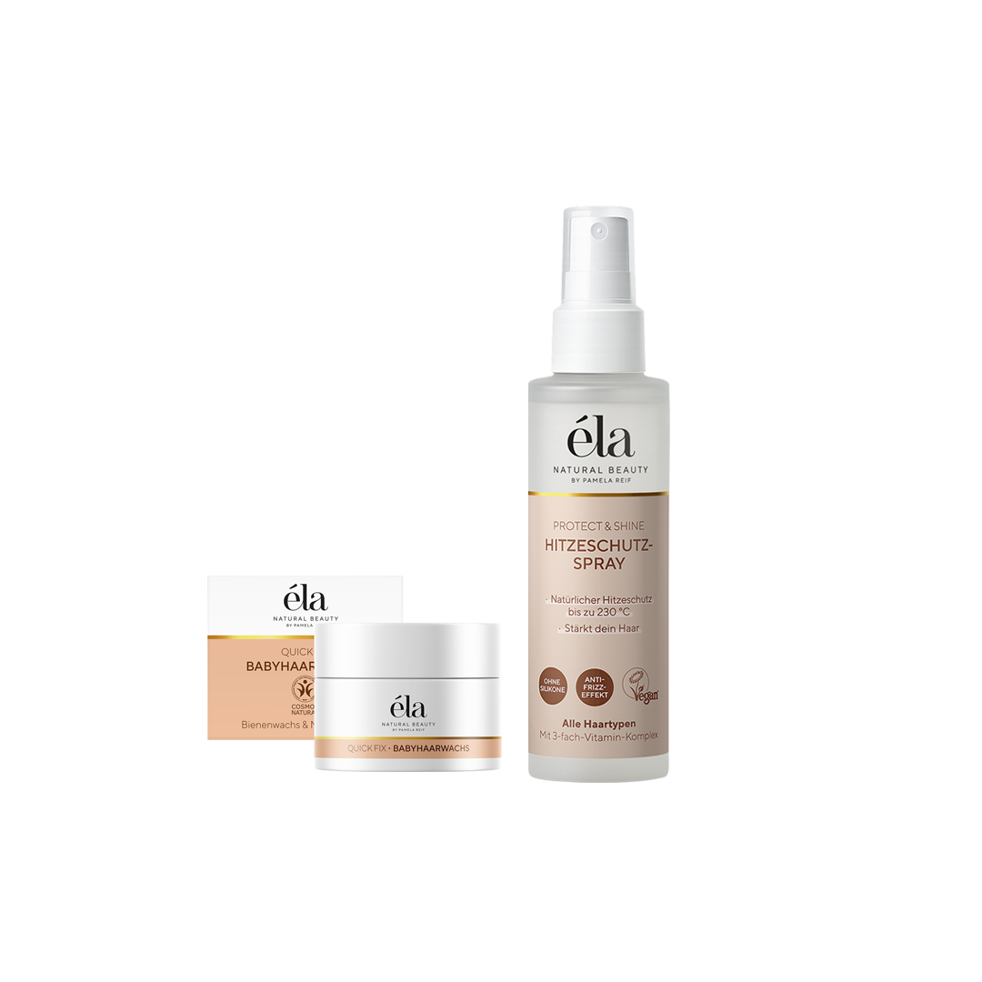 Natürlich Pam Glättungsstyling-Set mit Haarbürste, Glätteisen und Pflegeprodukten für glattes, seidiges Haar, ideal für die tägliche Frisur.